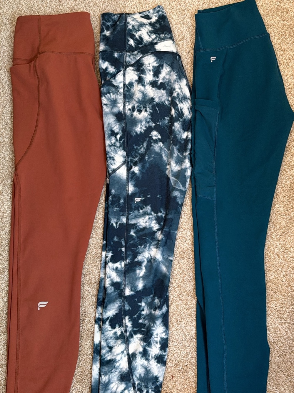 Fabletics Teal, Rust & Navy Tie-Dye Kids Legging Set